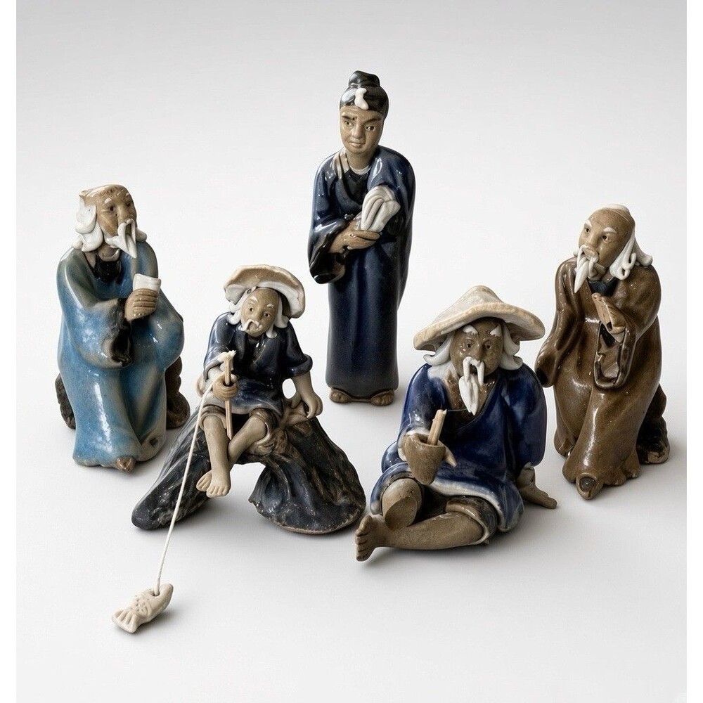 Vintage Chinese Shiwan Mudman Mudmen  Fisherman Figurine Clay Figurines